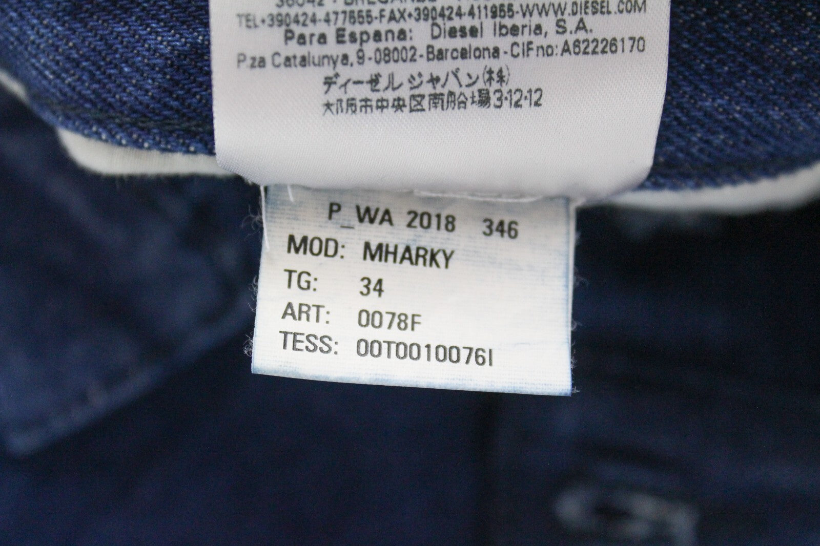 DIESEL Mharky 0078F vyriški džinsai W34 mėlyni, įprasti, netempiami, su sagomis 