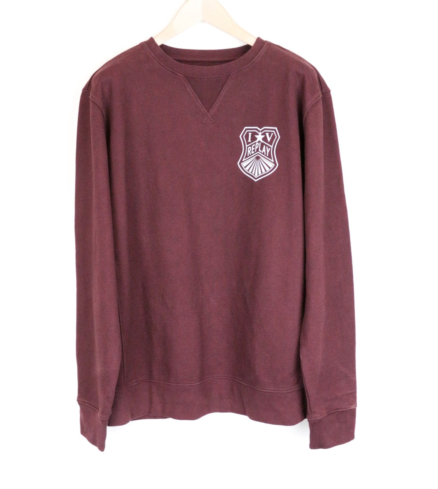 REPLAY Men's Sweatshirt 2XL Pure Cotton Logo Print Burgundy Crew Neckline Casual