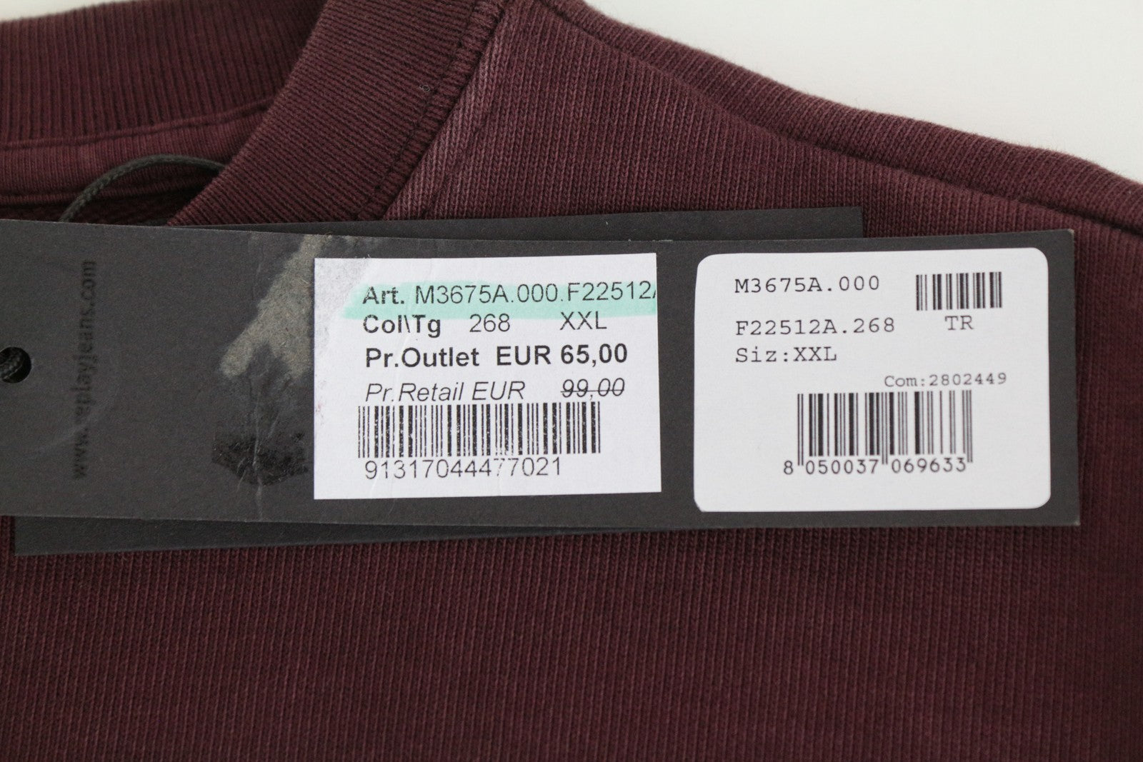 REPLAY Men's Sweatshirt 2XL Pure Cotton Logo Print Burgundy Crew Neckline Casual