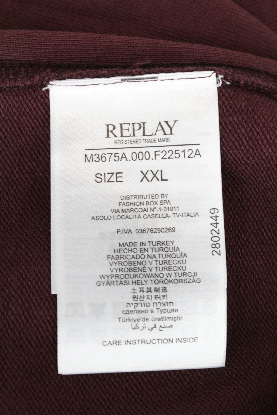 REPLAY Men's Sweatshirt 2XL Pure Cotton Logo Print Burgundy Crew Neckline Casual