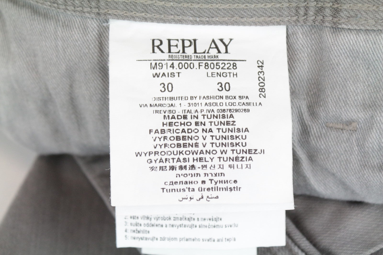 REPLAY Anbass Men's Jeans W29/L32 Zip-Fly Stretch Denim Slim Fit Light Grey