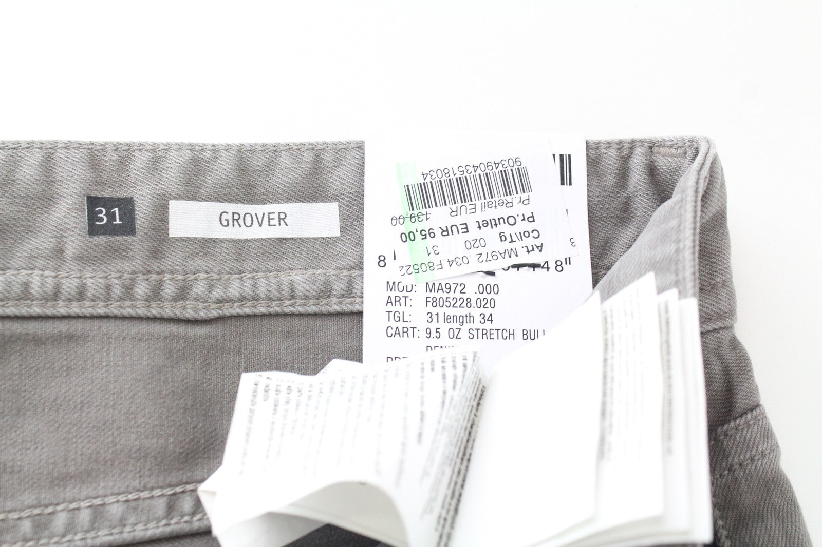 REPLAY Grover Men's Jeans W31/L34 Denim Stretch Button-Fly Straight Fit Grey