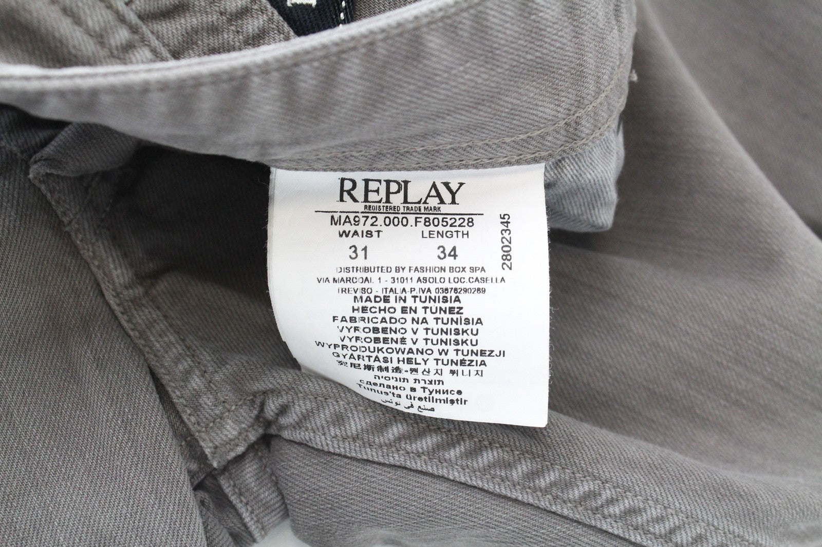 REPLAY Grover Men's Jeans W31/L34 Denim Stretch Button-Fly Straight Fit Grey