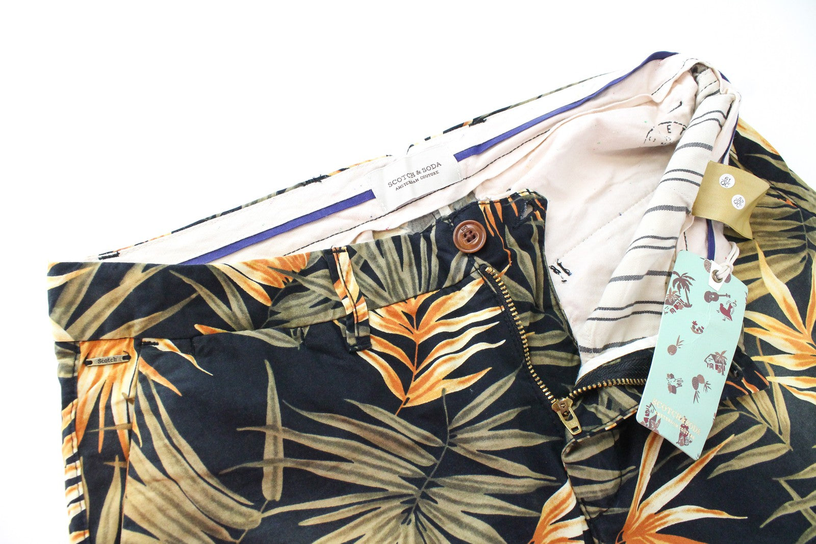 SCOTCH & SODA  Couture Mens W30 Black Shorts Patterned  Washed Look