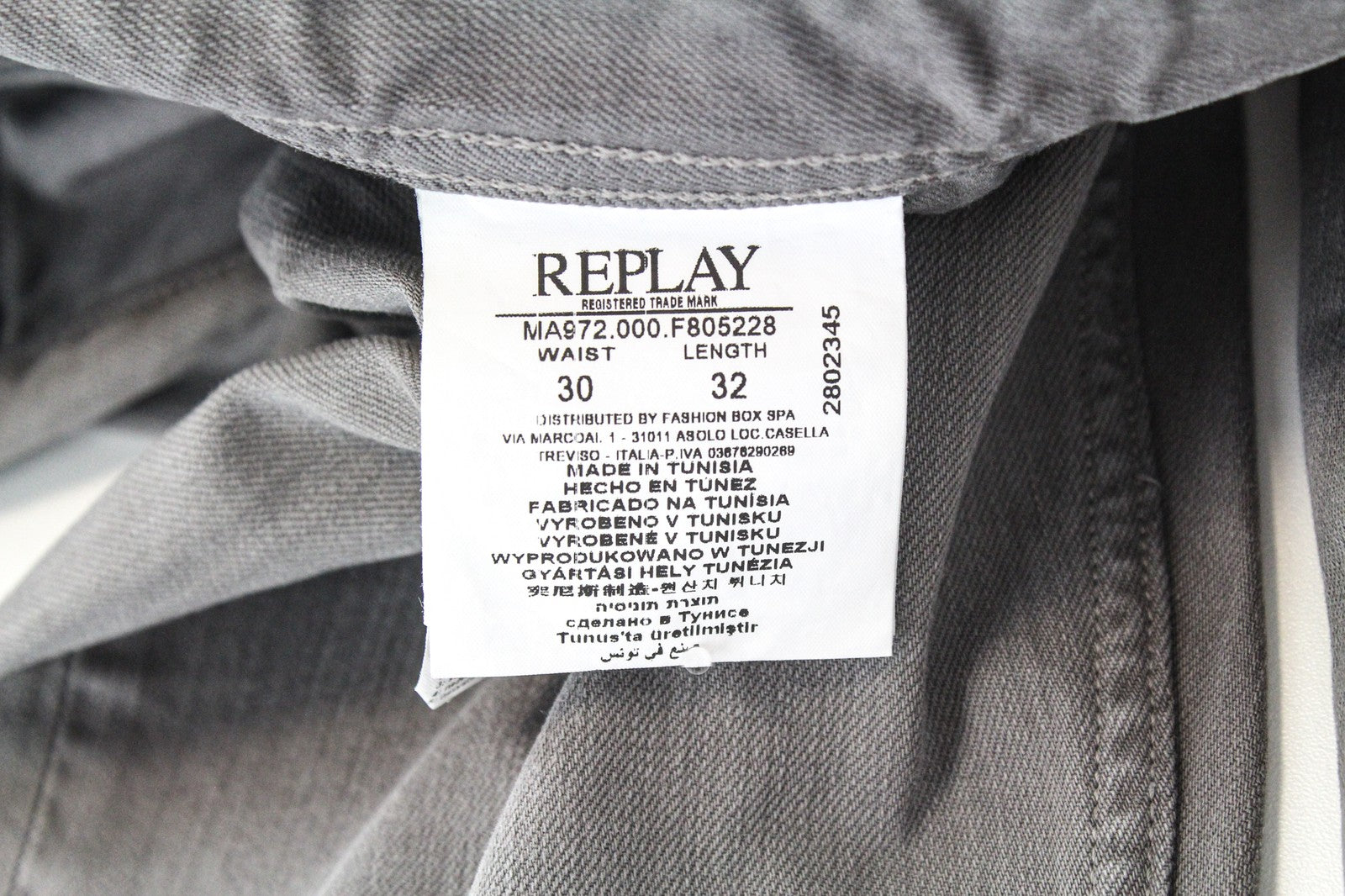 REPLAY Grover Men's Jeans W30/L32 Straight Fit Grey Stretch Bull Button-Fly