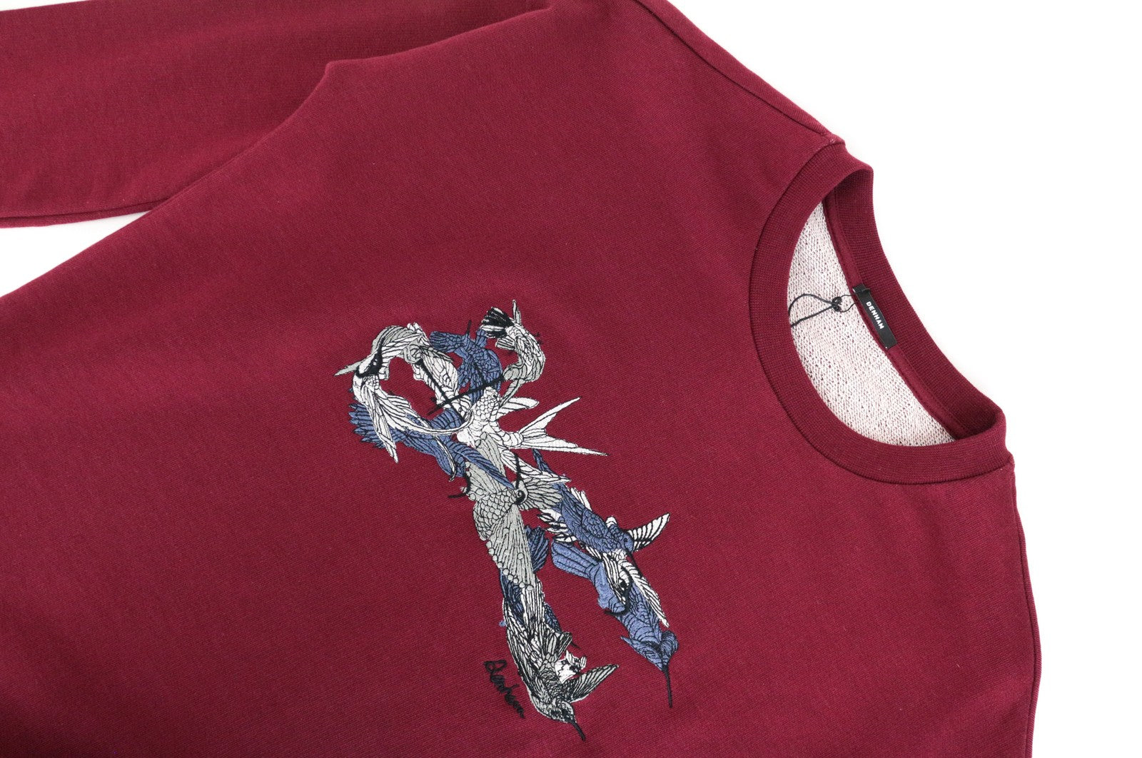 DENHAM Hummingbird Women's Sweatshirt 2XS Long Sleeved Crew Embroidered Burgundy