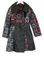DESIGUAL Abrig Tauro Women's Coat ~36 Abstract Print Mid-Length Double-Breasted