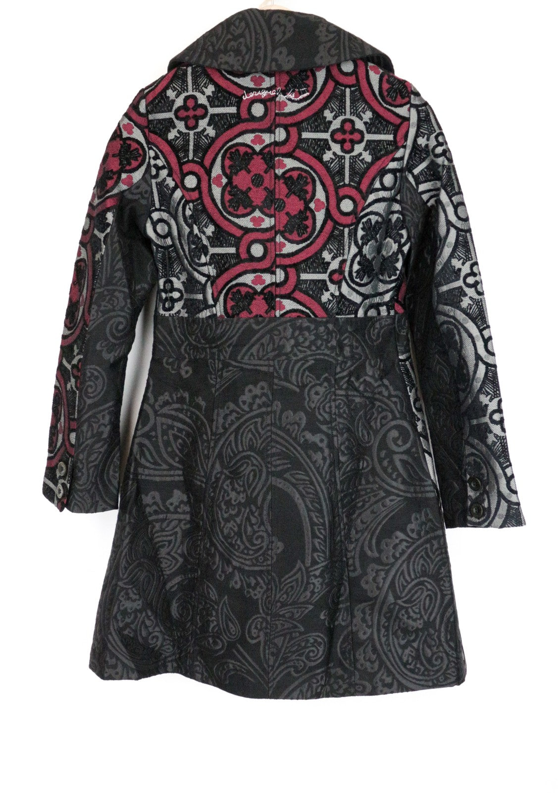 DESIGUAL Abrig Tauro Women's Coat ~36 Abstract Print Mid-Length Double-Breasted