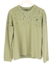 DENHAM Shadow Women's Sweatshirt M Distressed Khaki Green Long Sleeved Crew Neck