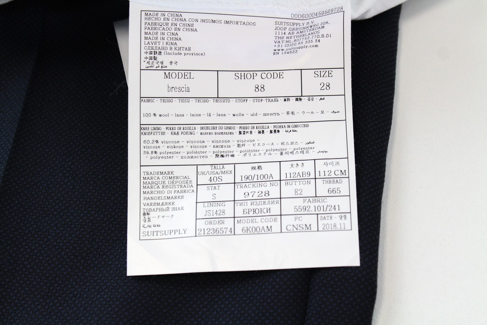 SUITSUPPLY UK40S Navy Pleated  Wool Classic Classic Trousers