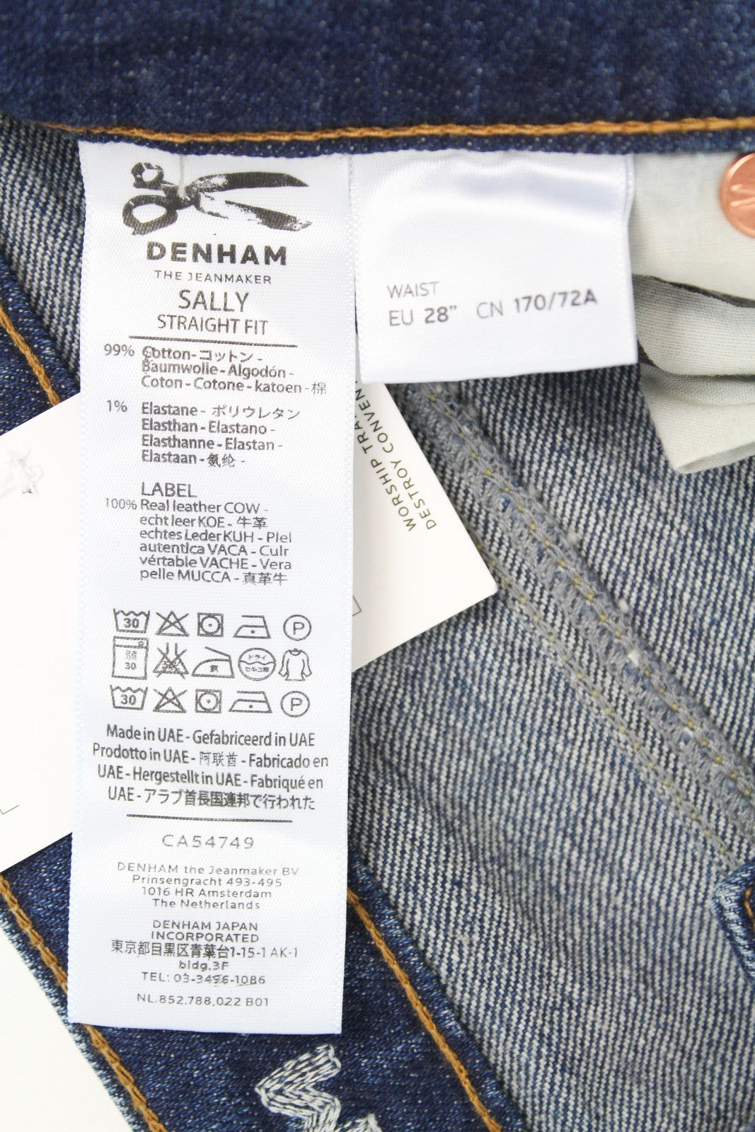 DENHAM Sally W28/L32 Straight Jeans Blue  Stretch Washed  Womens