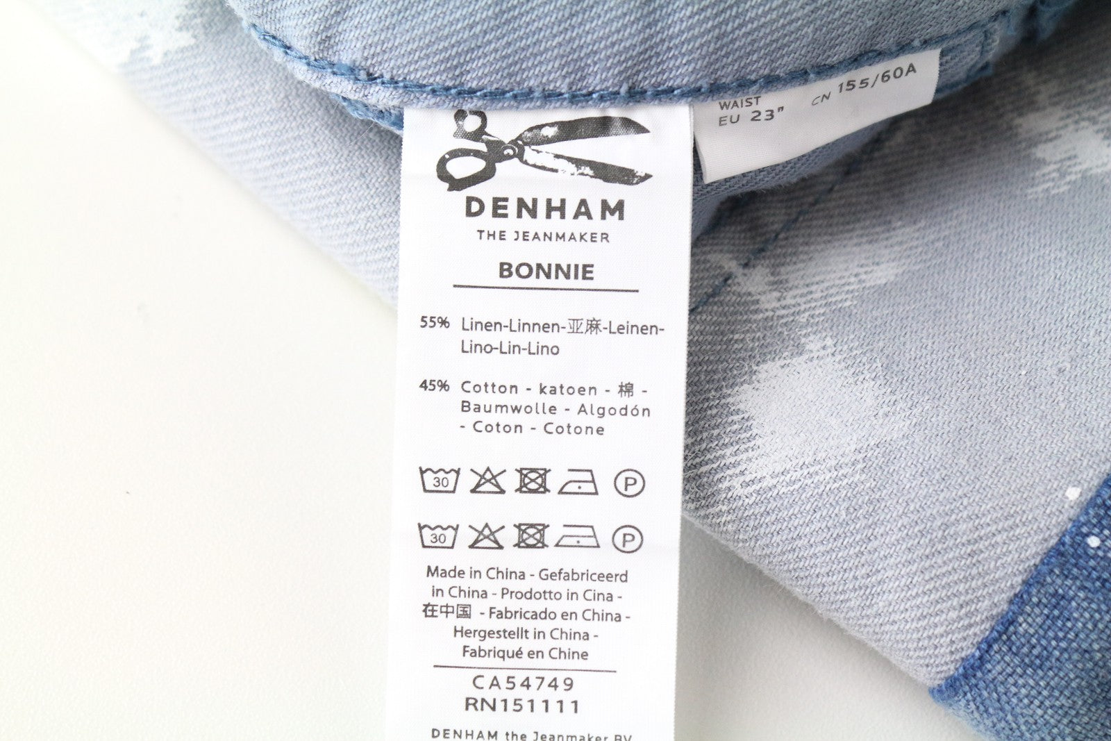 DENHAM Bonnie Jeans W23/L28 Blue Flared Linen  Washed Aged Look Painted