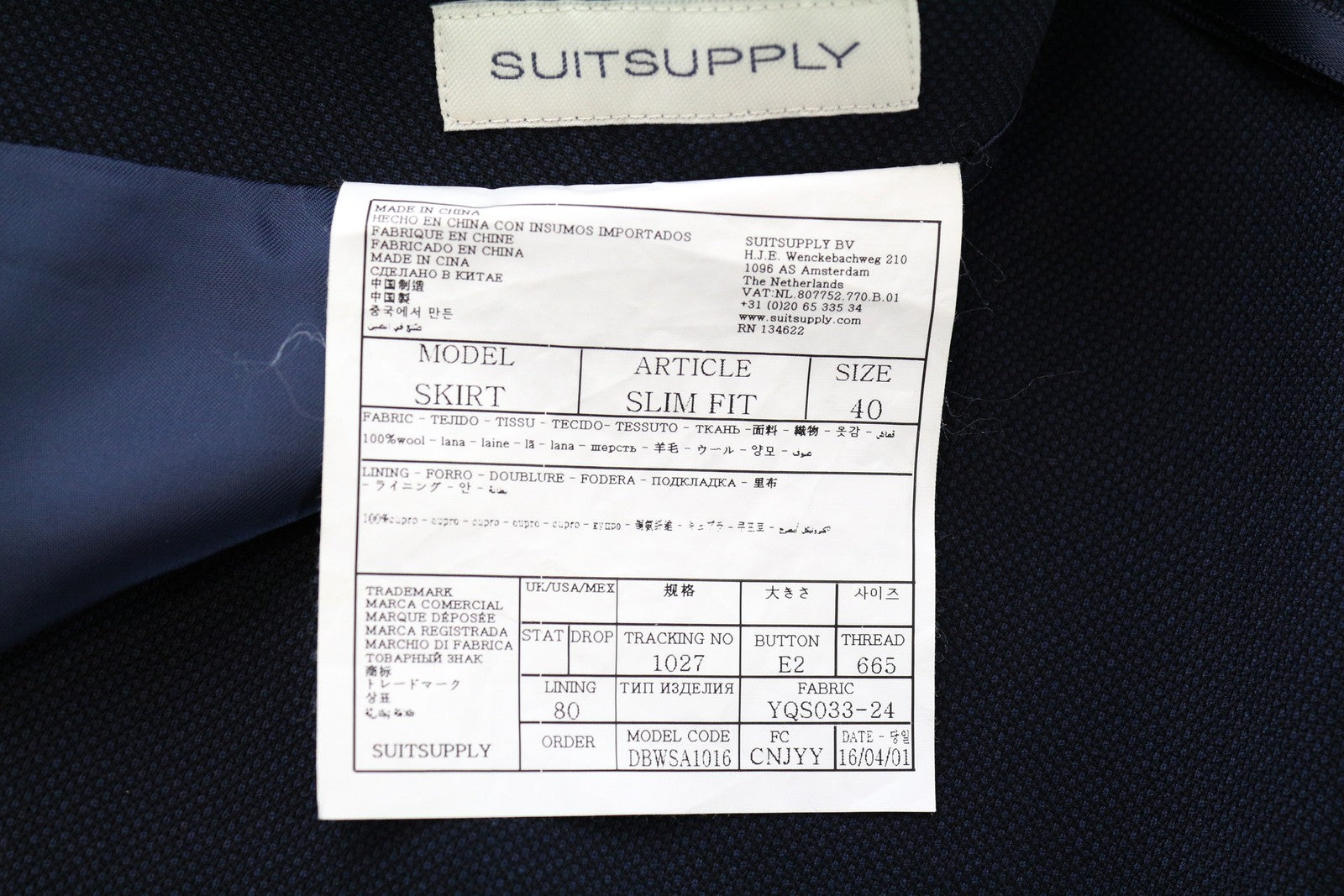 SUITSUPPLY Womens Navy Wool Skirt 40 Classic Slim  Classic Lined