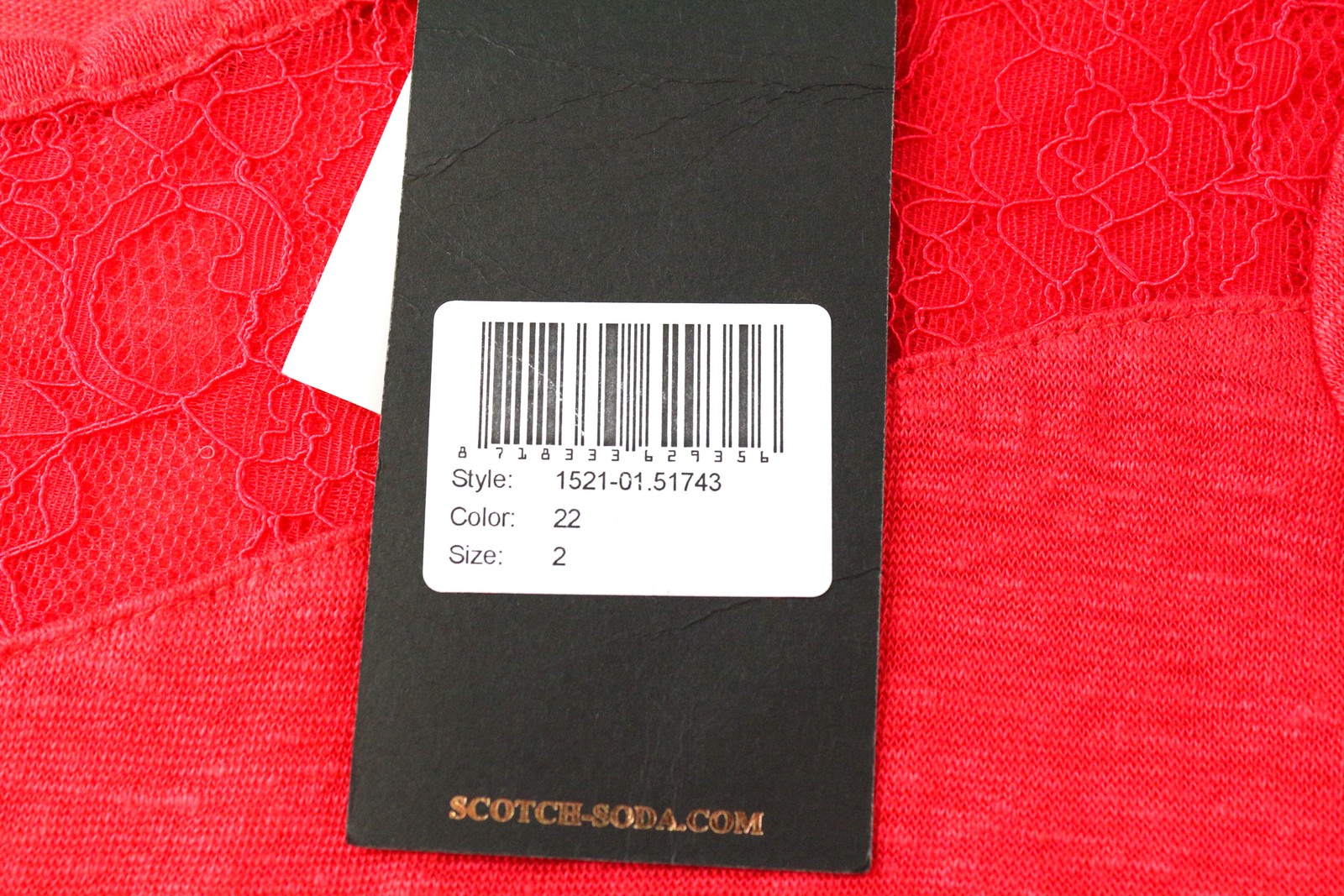 MAISON SCOTCH Lace Pullover Tee M Bright Red  Linen Short Sleeve