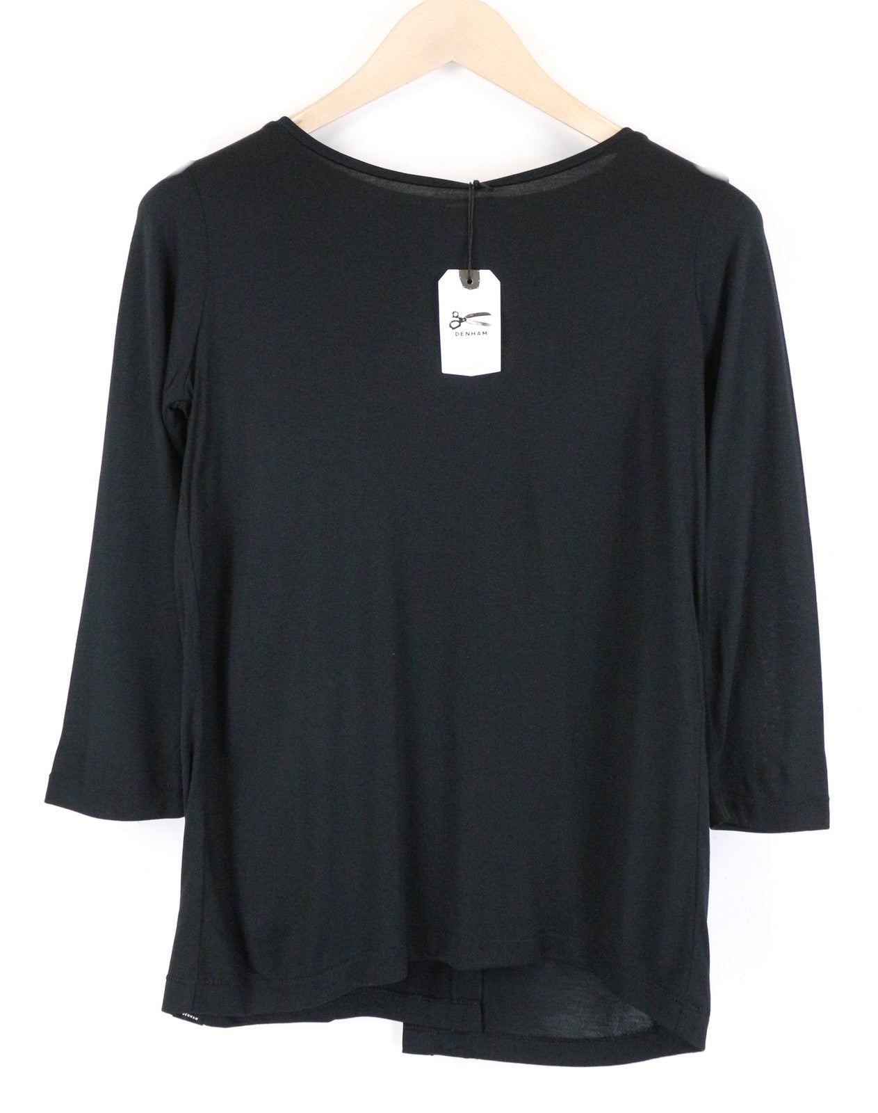 DENHAM Womens Black Tee XS Pullover 3/4 Sleeve Round Neck Stretch