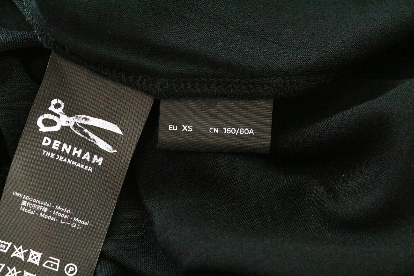 DENHAM Womens Black Tee XS Pullover 3/4 Sleeve Round Neck Stretch