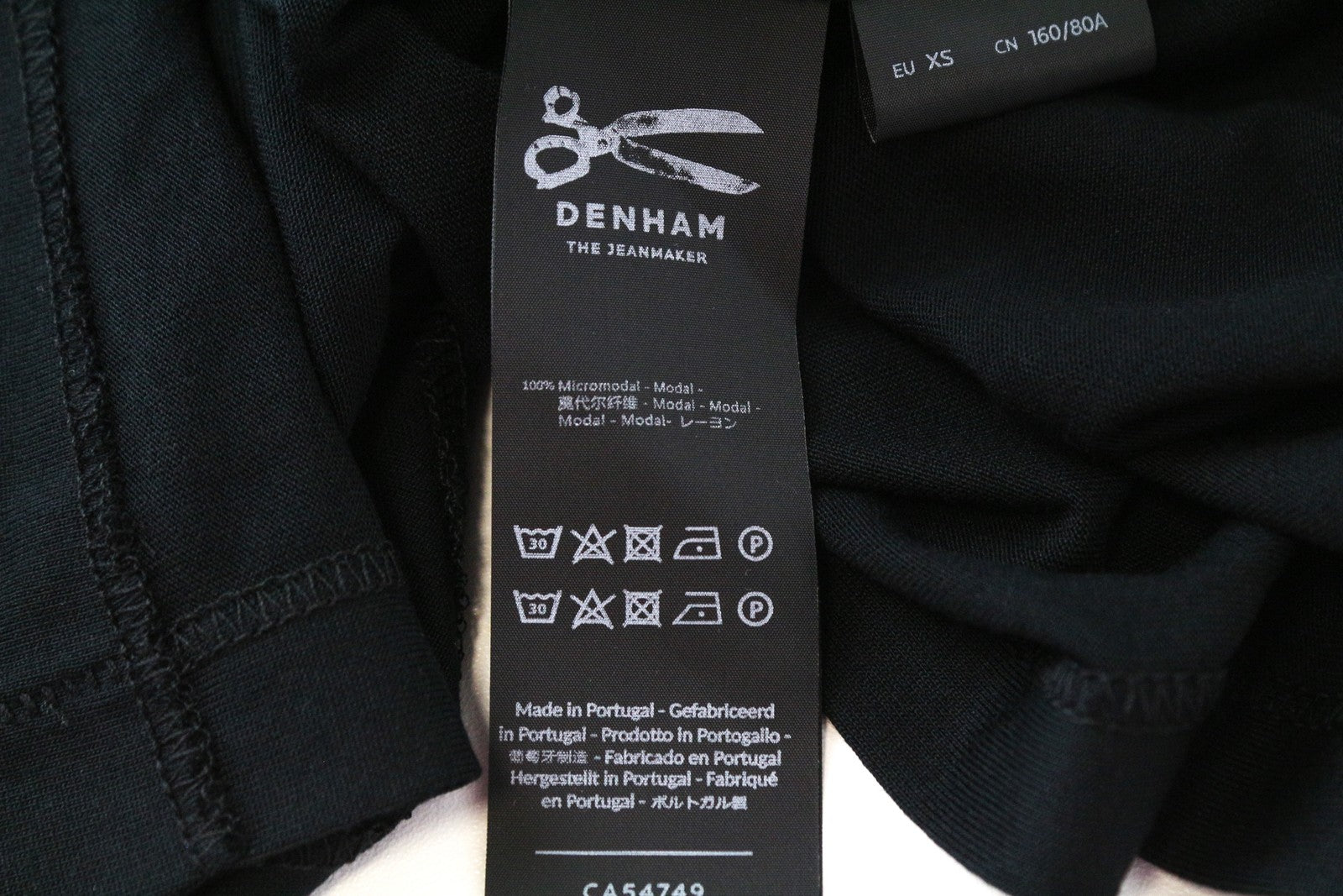 DENHAM Womens Black Tee XS Pullover 3/4 Sleeve Round Neck Stretch