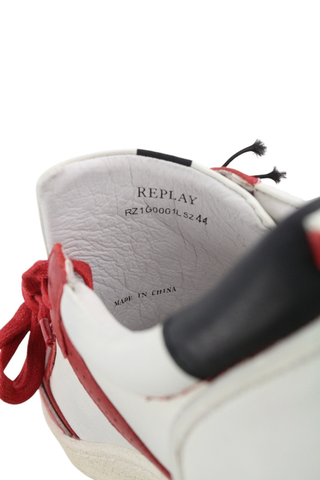 REPLAY Men Sneakers EU44 White Leather Low Top Lace Up Almond Toe Trainers Red