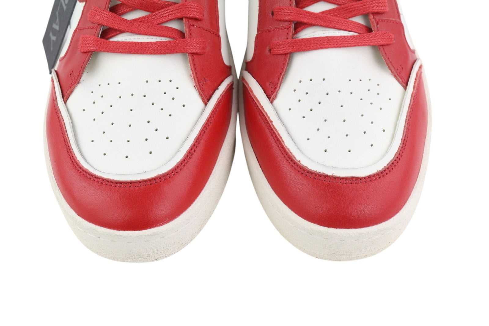 REPLAY Men Sneakers EU44 White Leather Low Top Lace Up Almond Toe Trainers Red