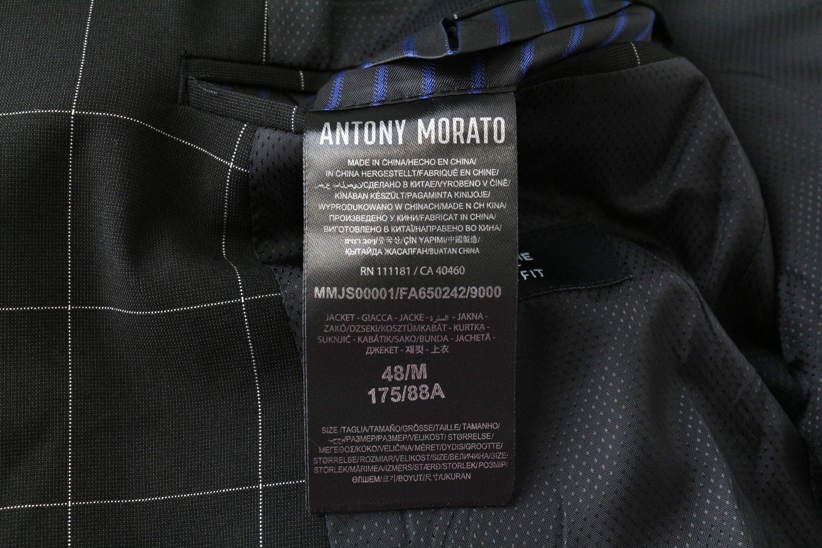 ANTONY MORATO Mens Black Blazer M Slim  Check Pattern Single Breasted