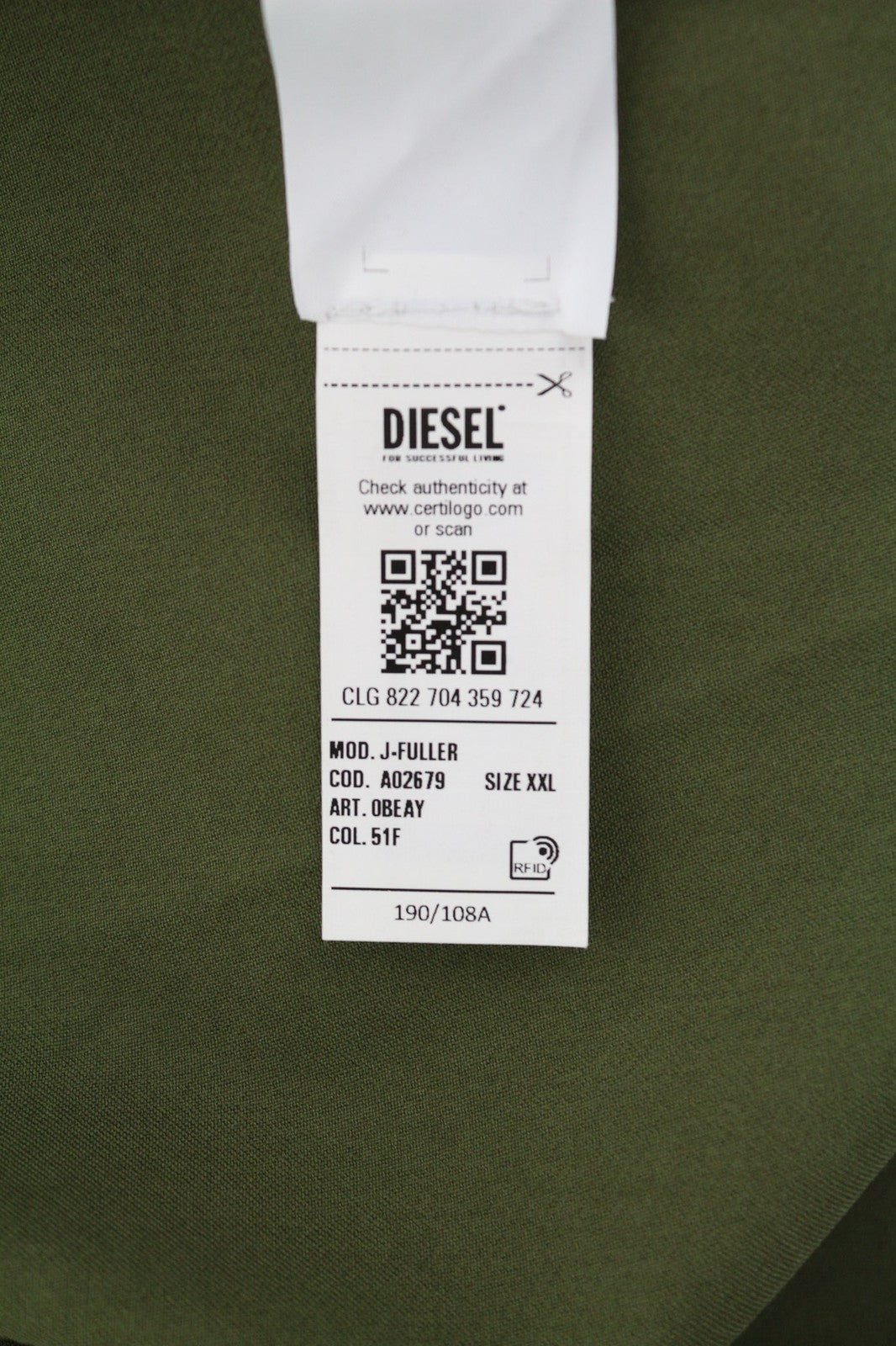 DIESEL J-Fuller Mens Jacket 2XL Khaki Overshirt Buttoned Neck RRP€295