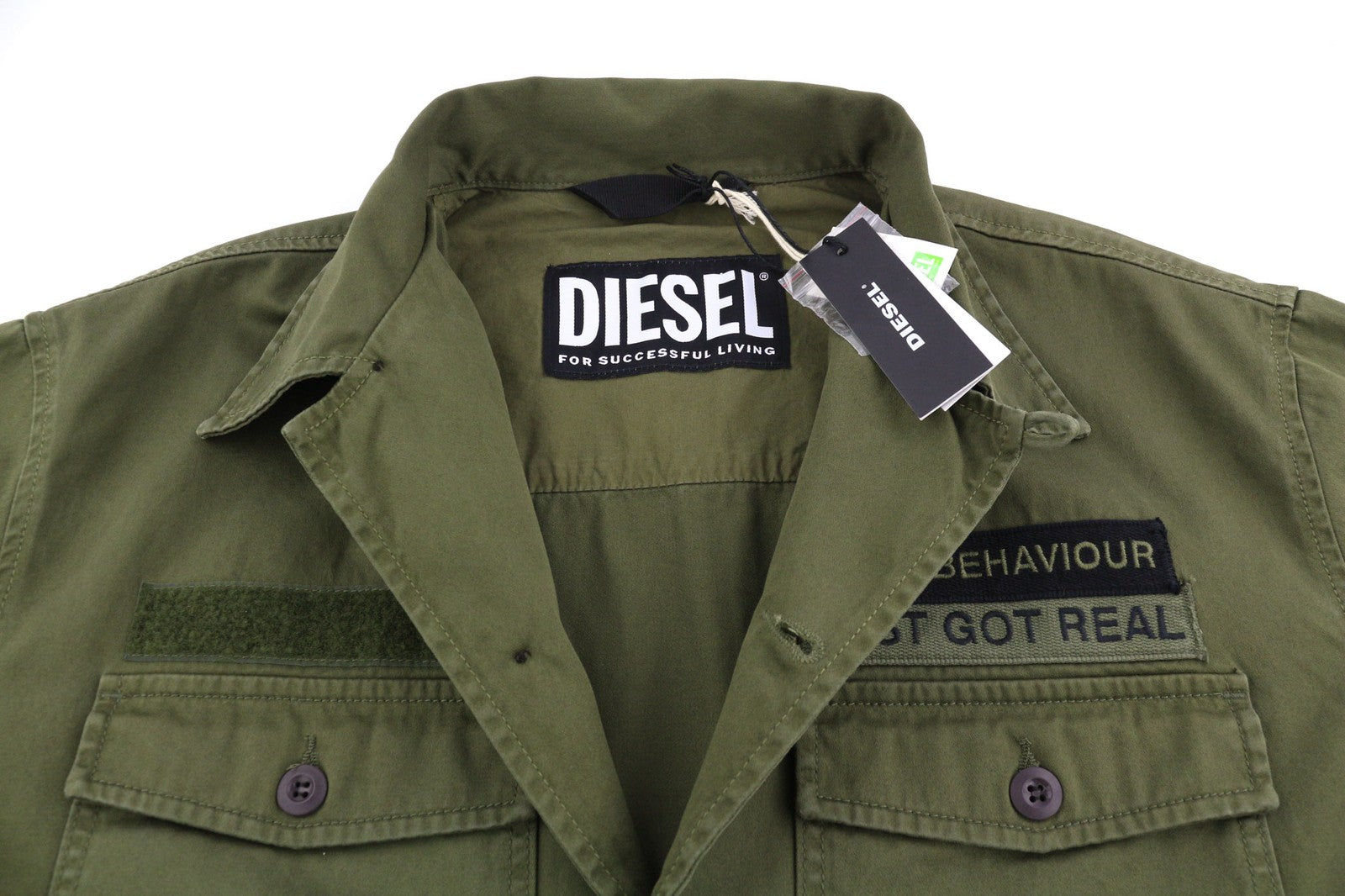 DIESEL J-Fuller Mens Jacket 2XL Khaki Overshirt Buttoned Neck RRP€295