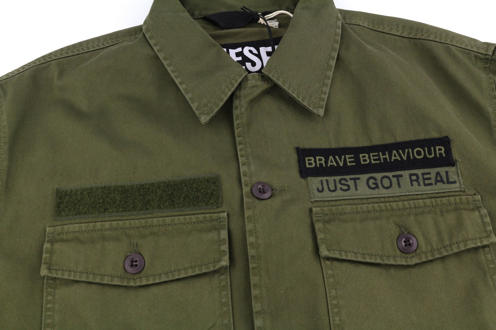 DIESEL J-Fuller Mens Jacket 2XL Khaki Overshirt Buttoned Neck RRP€295