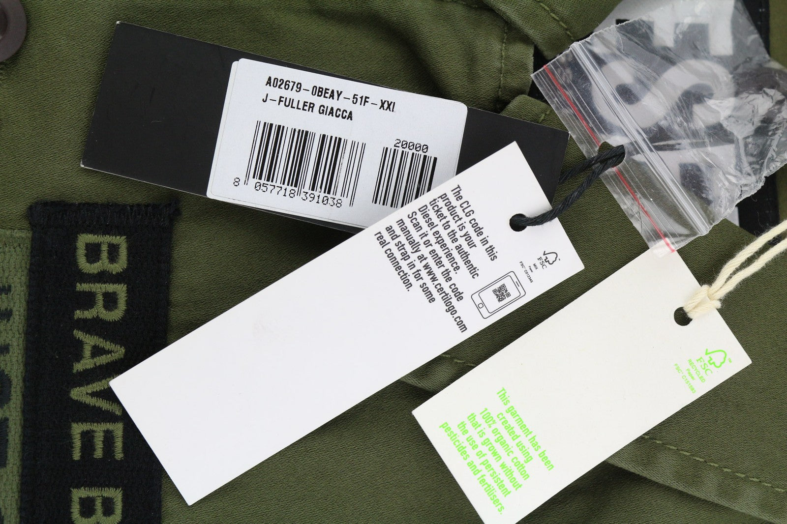 DIESEL J-Fuller Mens Jacket 2XL Khaki Overshirt Buttoned Neck RRP€295