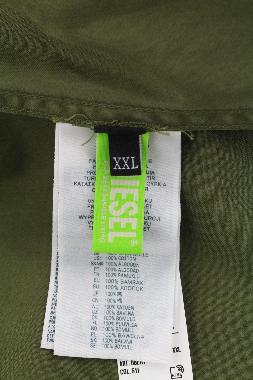 DIESEL J-Fuller Mens Jacket 2XL Khaki Overshirt Buttoned Neck RRP€295