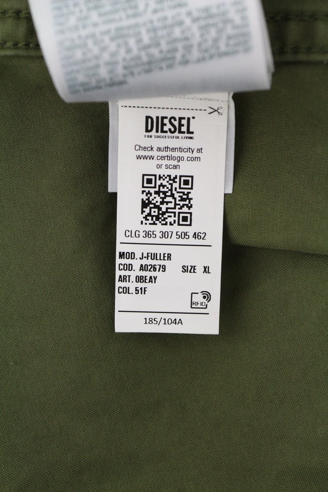 DIESEL J-Fuller Mens Jacket XL Khaki Overshirt Buttoned Neck RRP€295