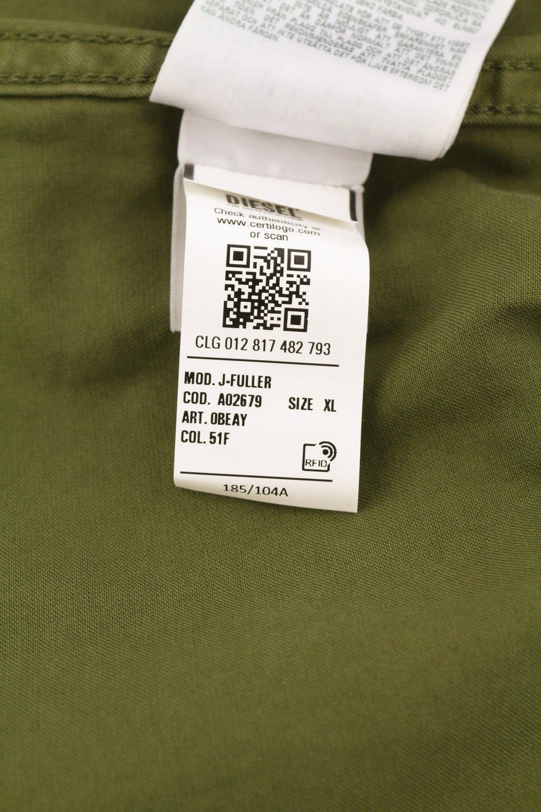 DIESEL J-Fuller Mens Jacket XL Khaki Overshirt Buttoned Collar RRP€295