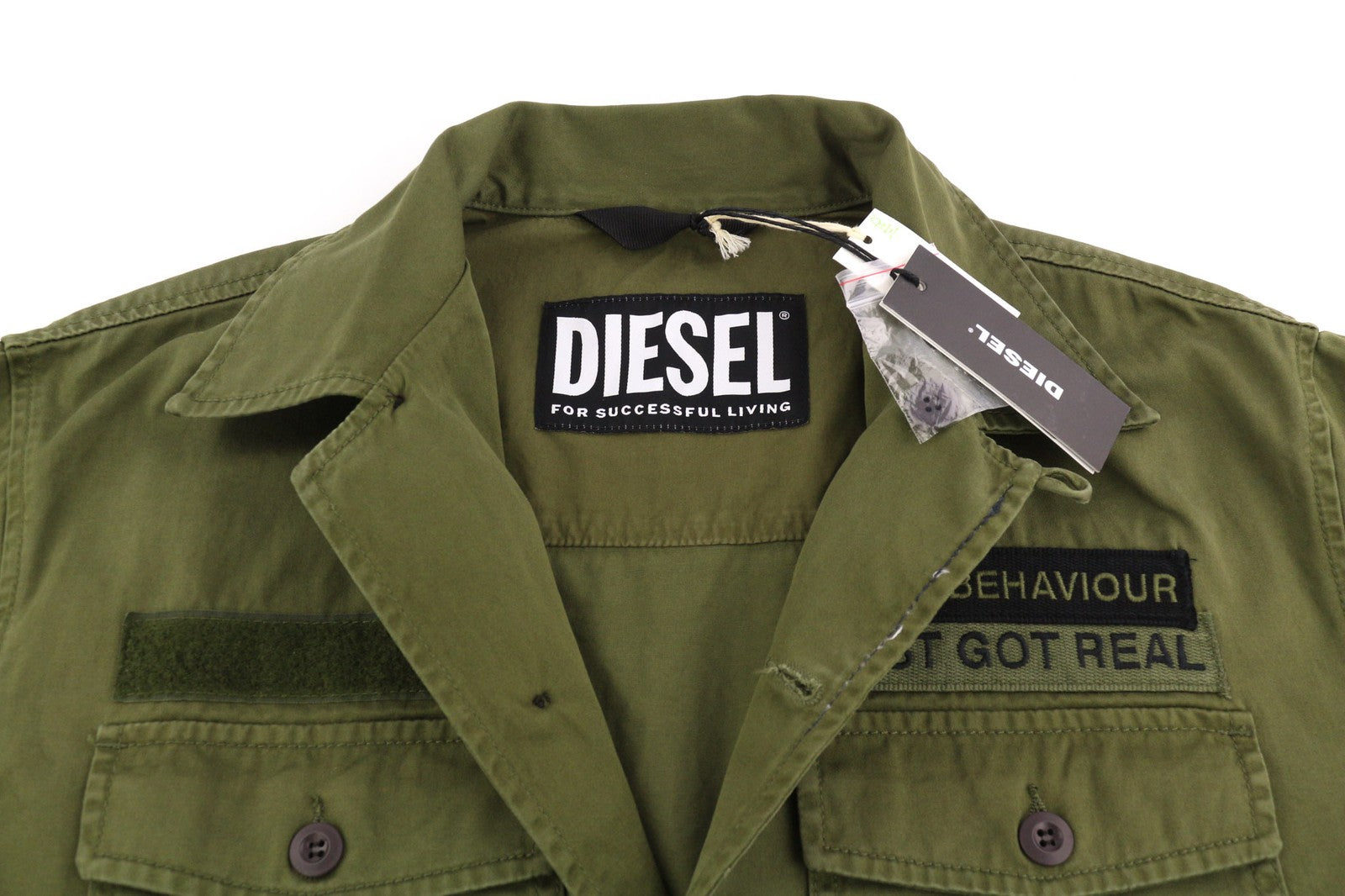 DIESEL J-Fuller Mens Jacket XL Khaki Overshirt Buttoned Collar RRP€295
