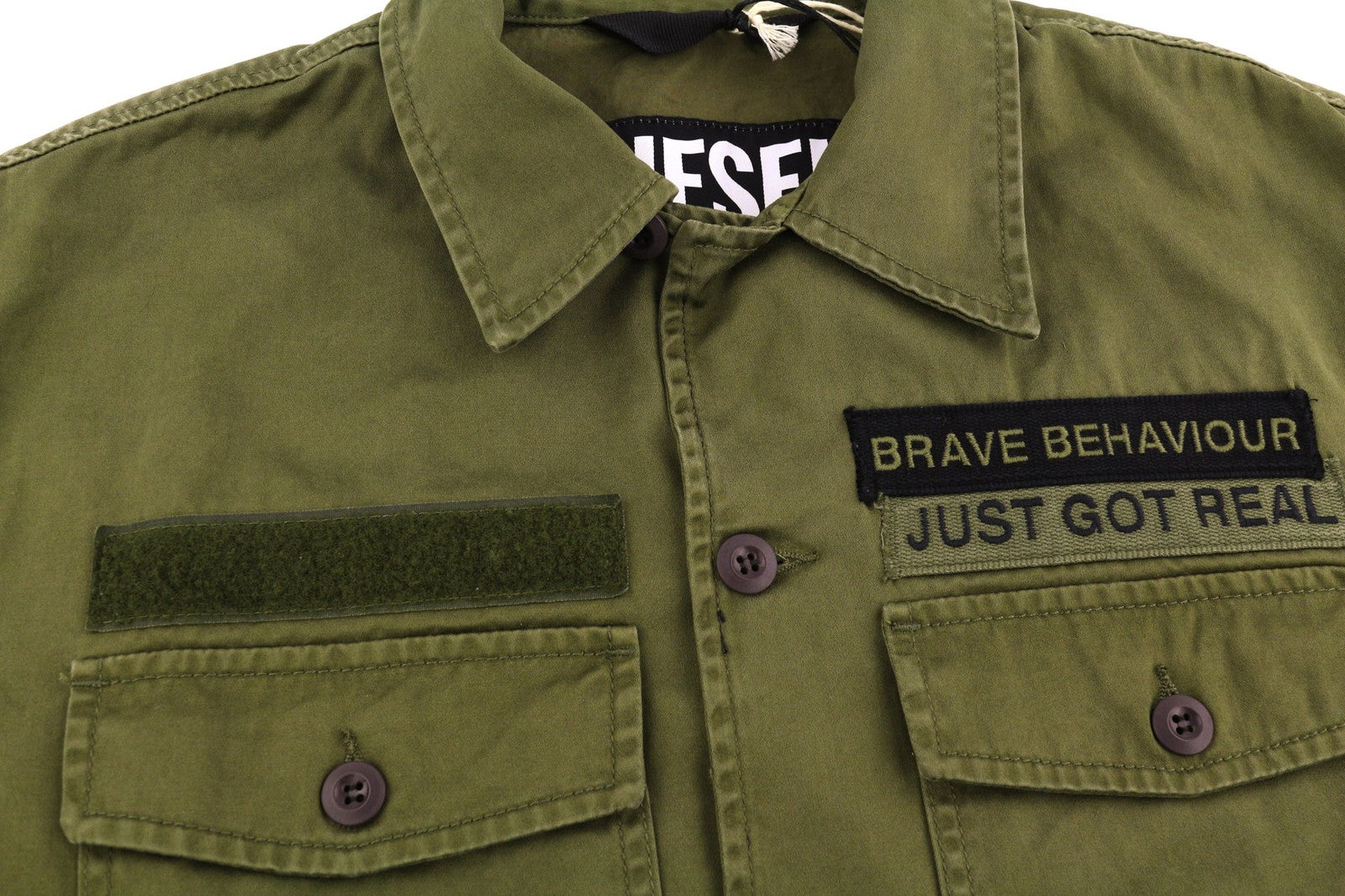 DIESEL J-Fuller Mens Jacket XL Khaki Overshirt Buttoned Collar RRP€295