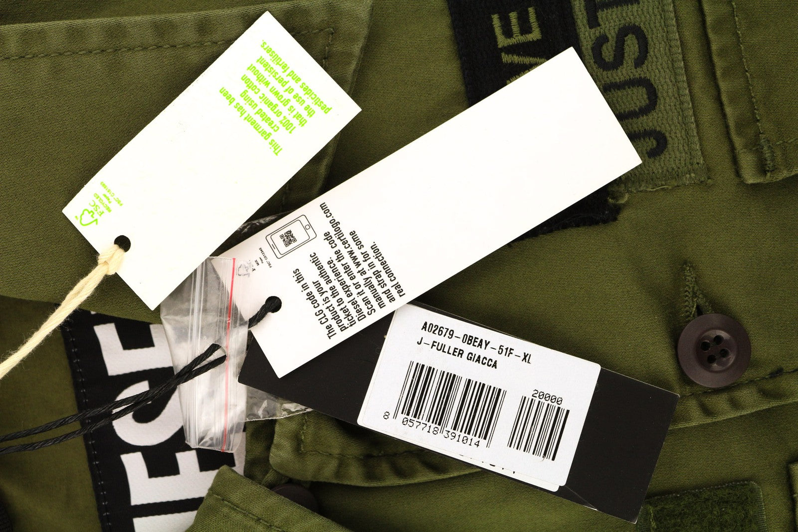 DIESEL J-Fuller Mens Jacket XL Khaki Overshirt Buttoned Collar RRP€295