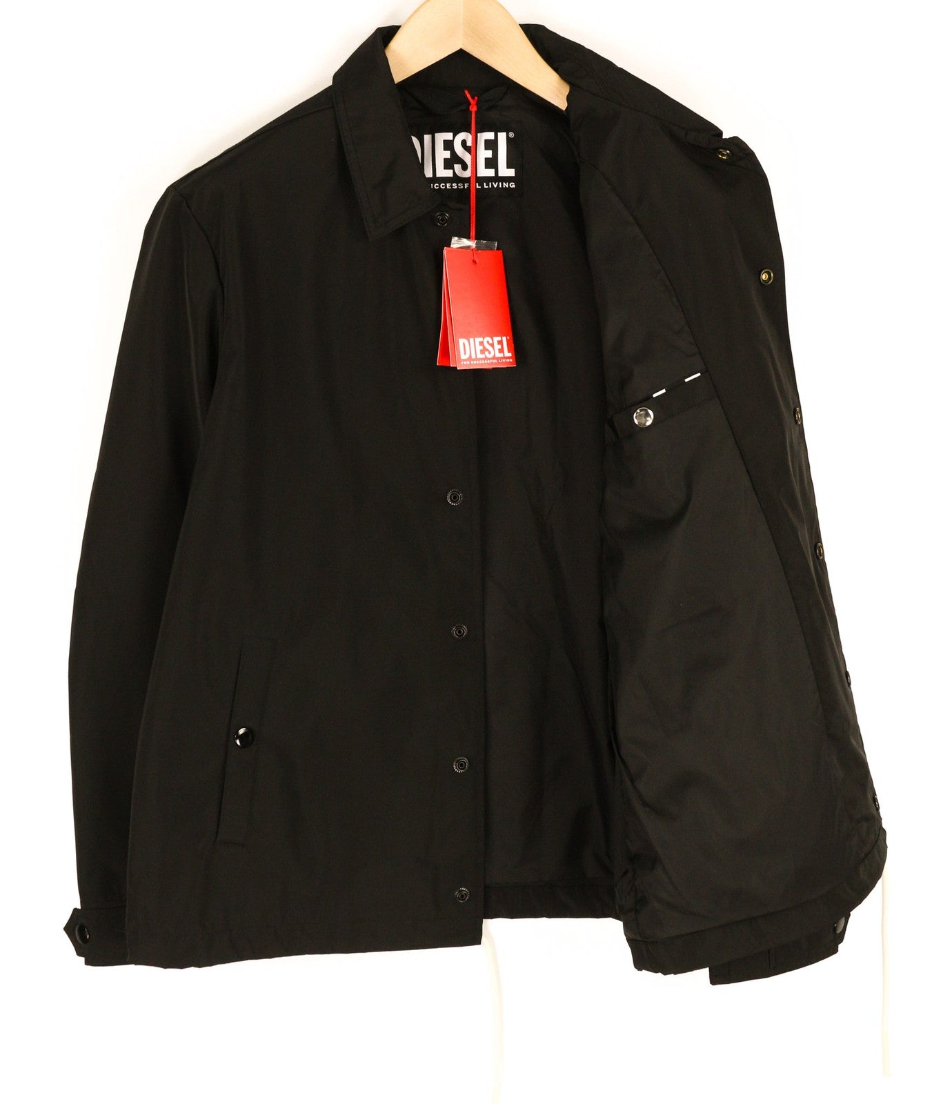 DIESEL J-Coal-New Print Mens Jacket S Black Coated Padded Snap Buttons RRP€230