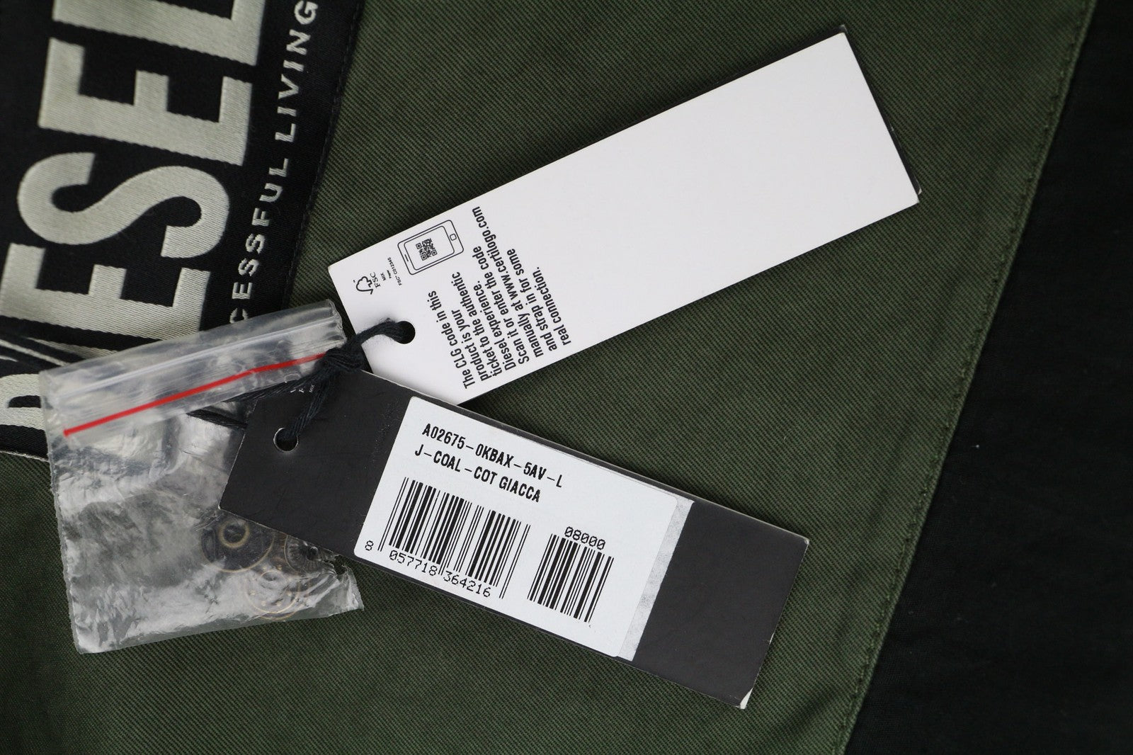 DIESEL J-Coal-Cot Mens Jacket L Green Full Zip Neck Lined  RRP€230