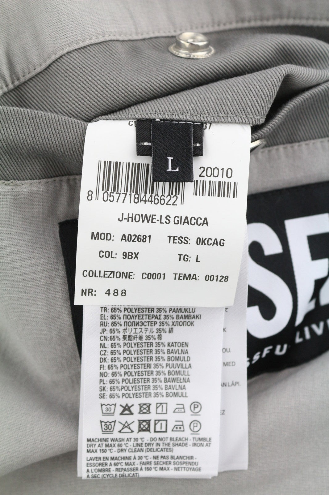 DIESEL J-Howe-LS Mens Jacket L Grey Full Zip  Neck Lined  RRP€450