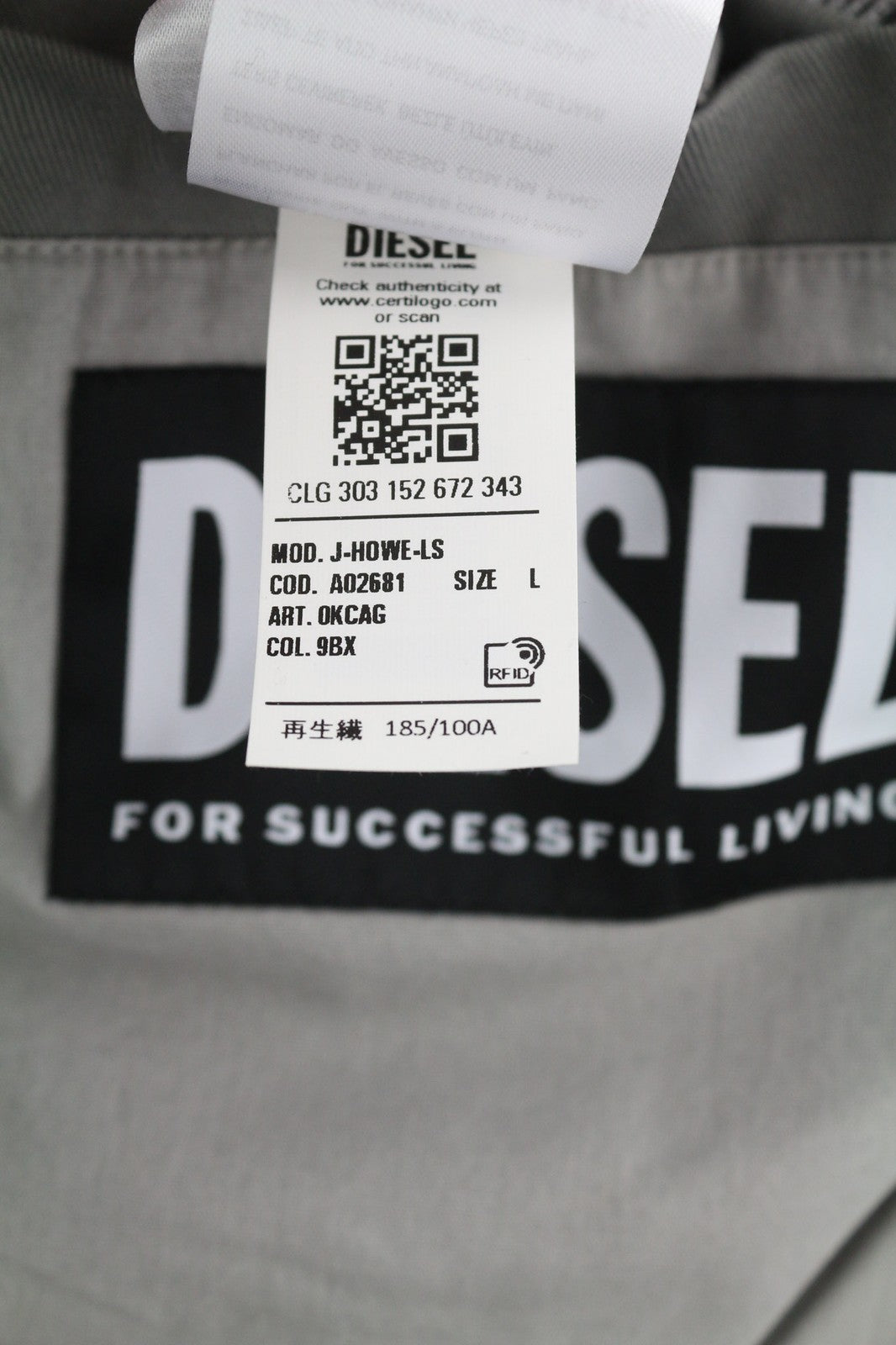 DIESEL J-Howe-LS Mens Jacket L Grey Full Zip  Neck Lined  RRP€450