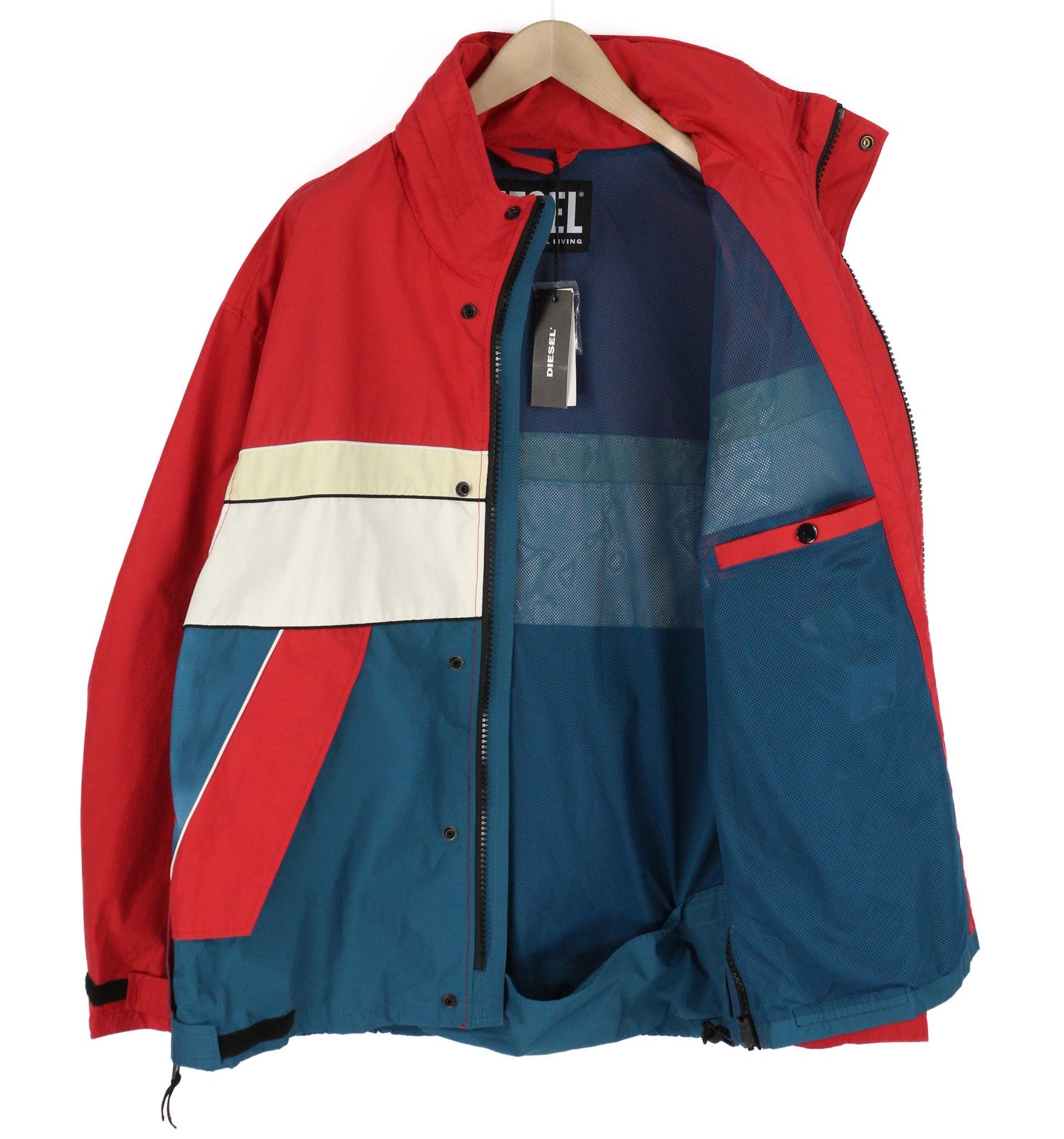 DIESEL J-Rodney-A Mens Jacket L Loose  Hidden Hood Full Zip Mesh RRP€325