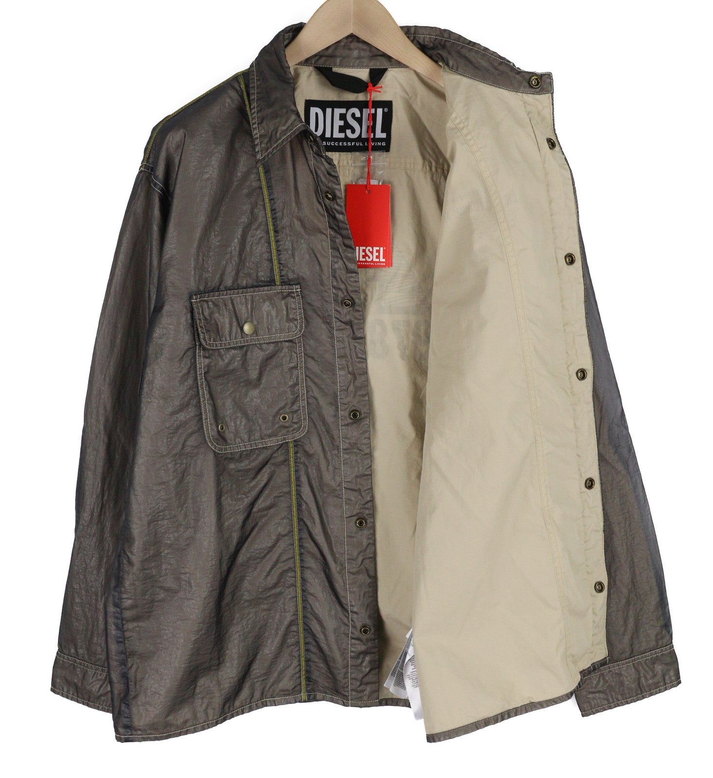 DIESEL S-U24 Men Jacket L Windbreaker Snap Buttons Coated Neck RRP€275