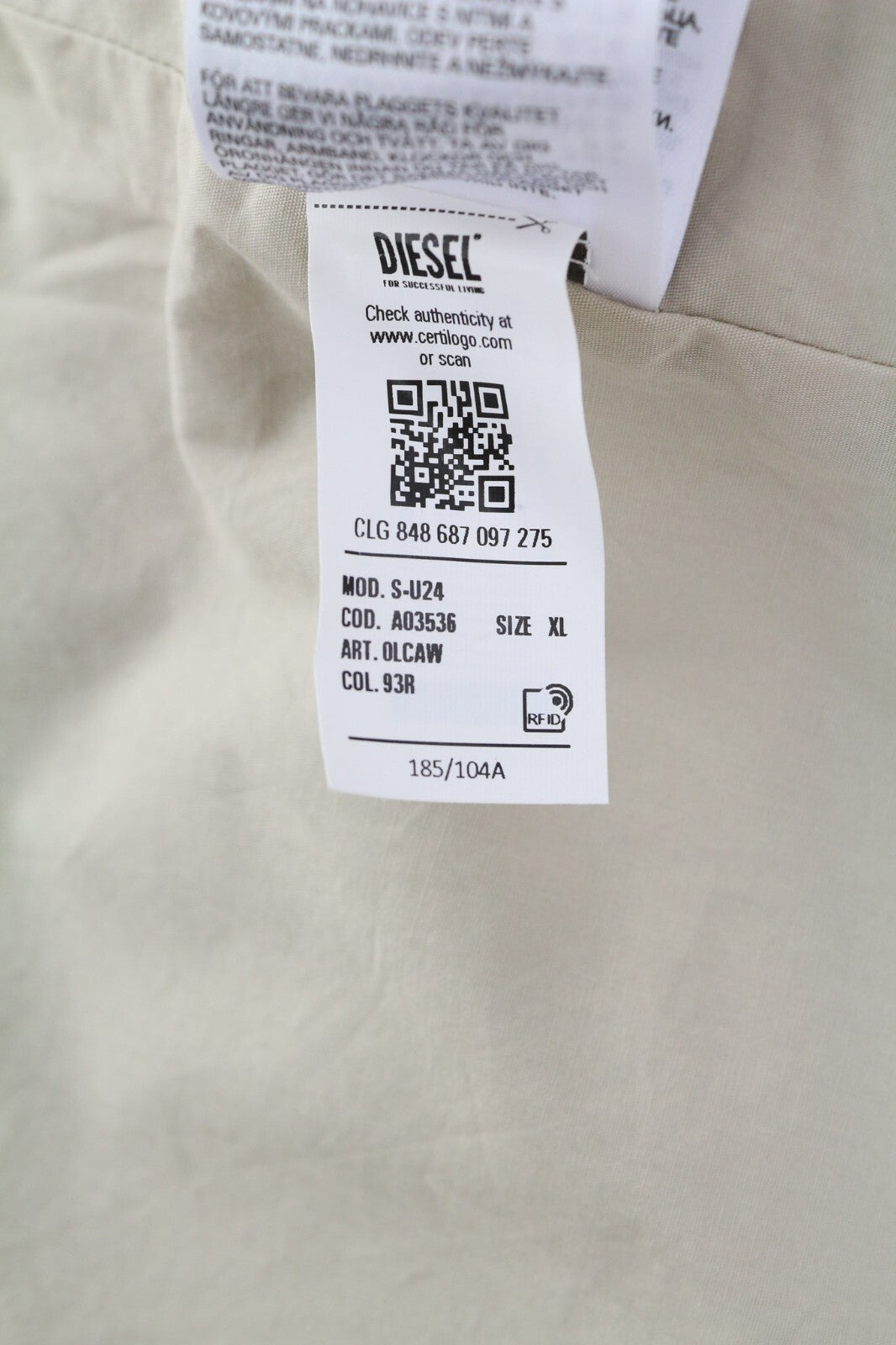 DIESEL S-U24 Men Jacket XL Windbreaker Snap Buttons Coated Neck RRP€275