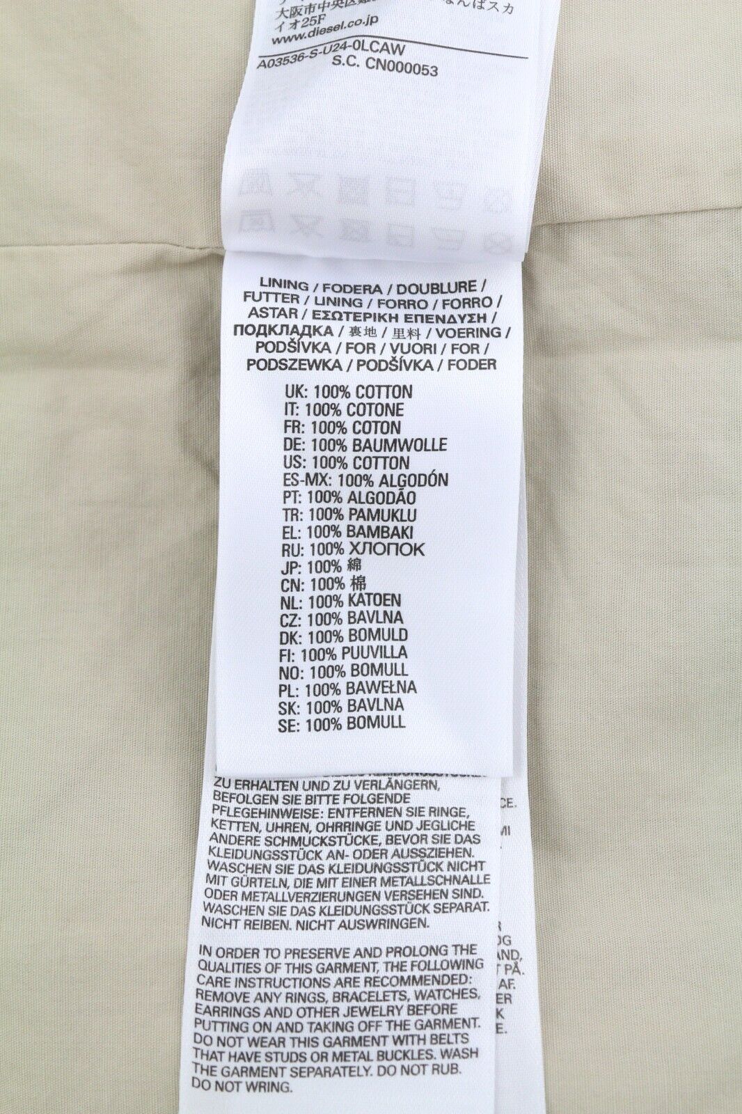 DIESEL S-U24 Mens Jacket 2XL Windbreaker Snap Buttons Coated Neck RRP€275