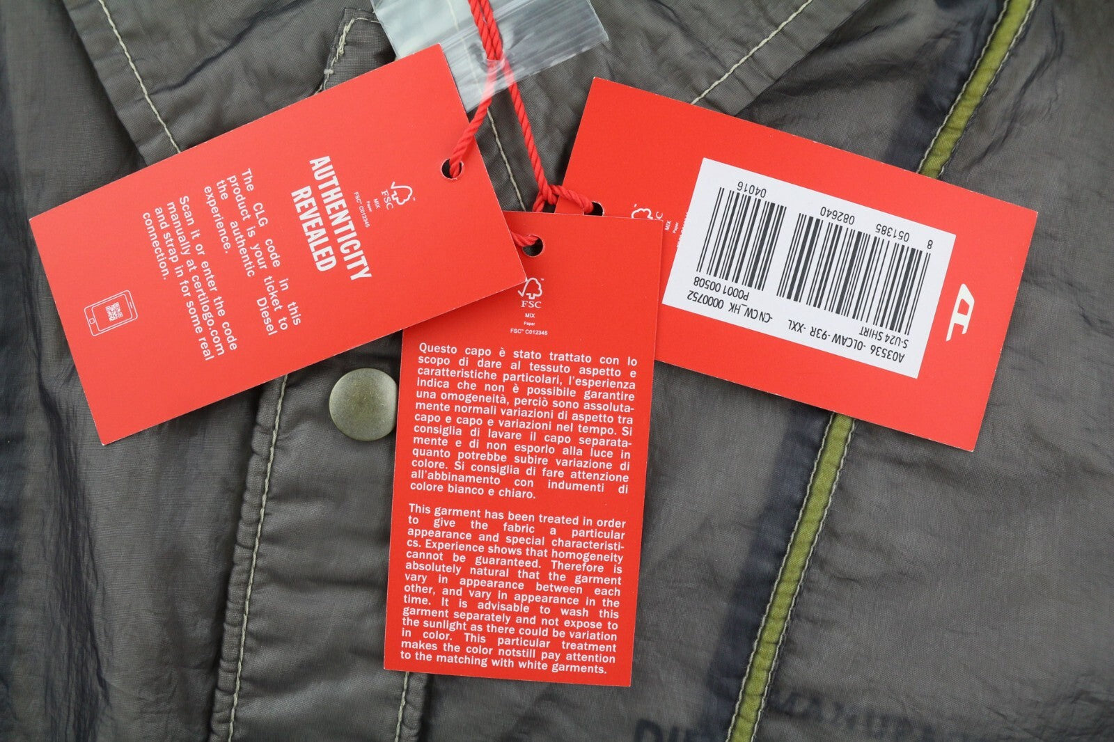 DIESEL S-U24 Mens Jacket 2XL Windbreaker Snap Buttons Coated Neck RRP€275