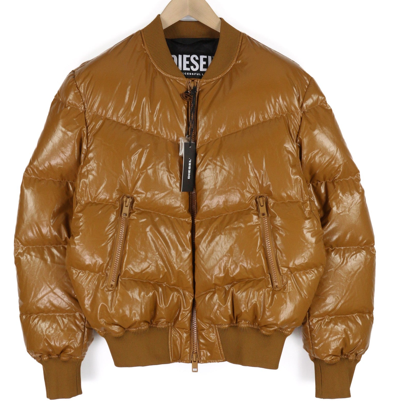 DIESEL W-Sten Mens Jacket L Brown Puffer Duck Down Filled Quilted RRP€395
