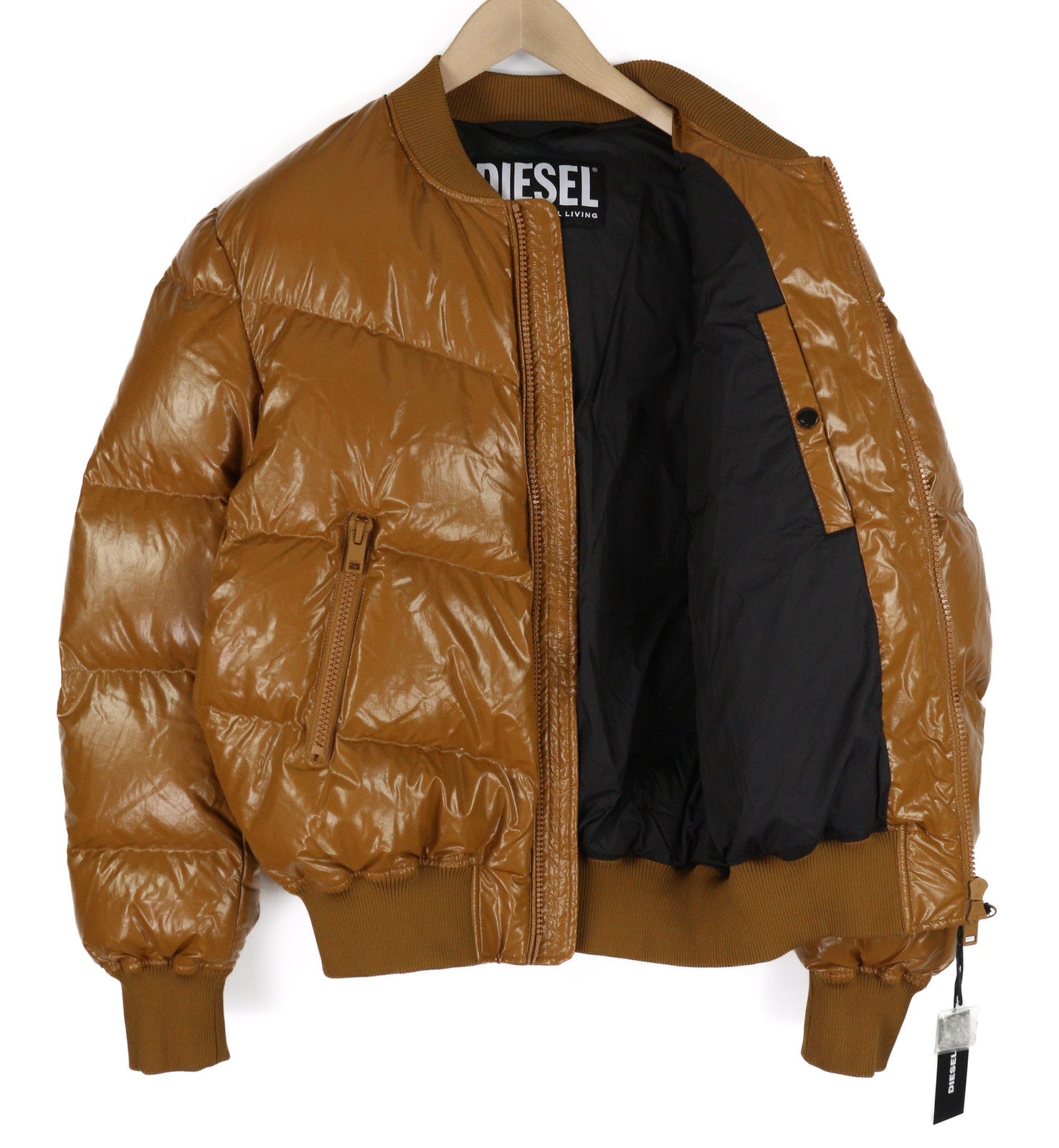 DIESEL W-Sten Mens Jacket L Brown Puffer Duck Down Filled Quilted RRP€395
