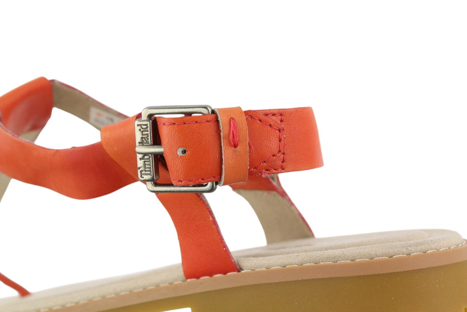 TIMBERLAND A23UF Women Sandals EU38.5 Orange Leather Open Toe Flat Logo Casual