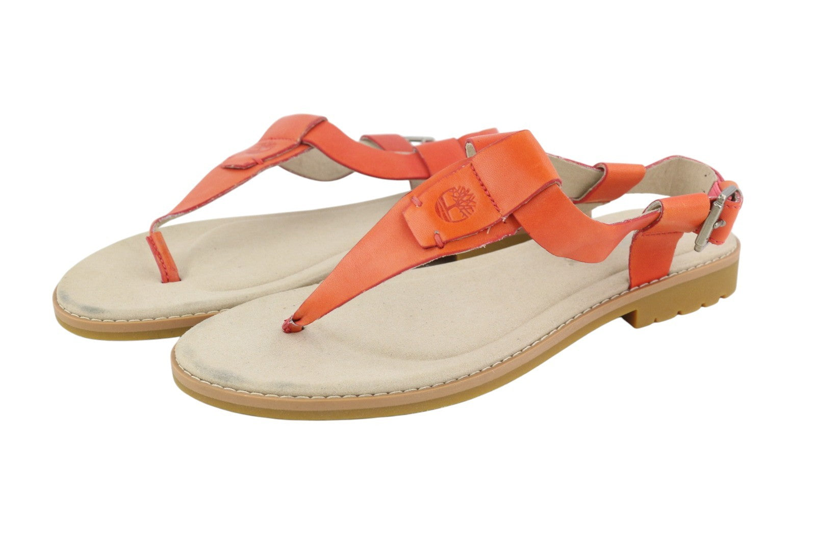 TIMBERLAND A23UF Women Sandals EU38.5 Orange Leather Open Toe Flat Logo Casual