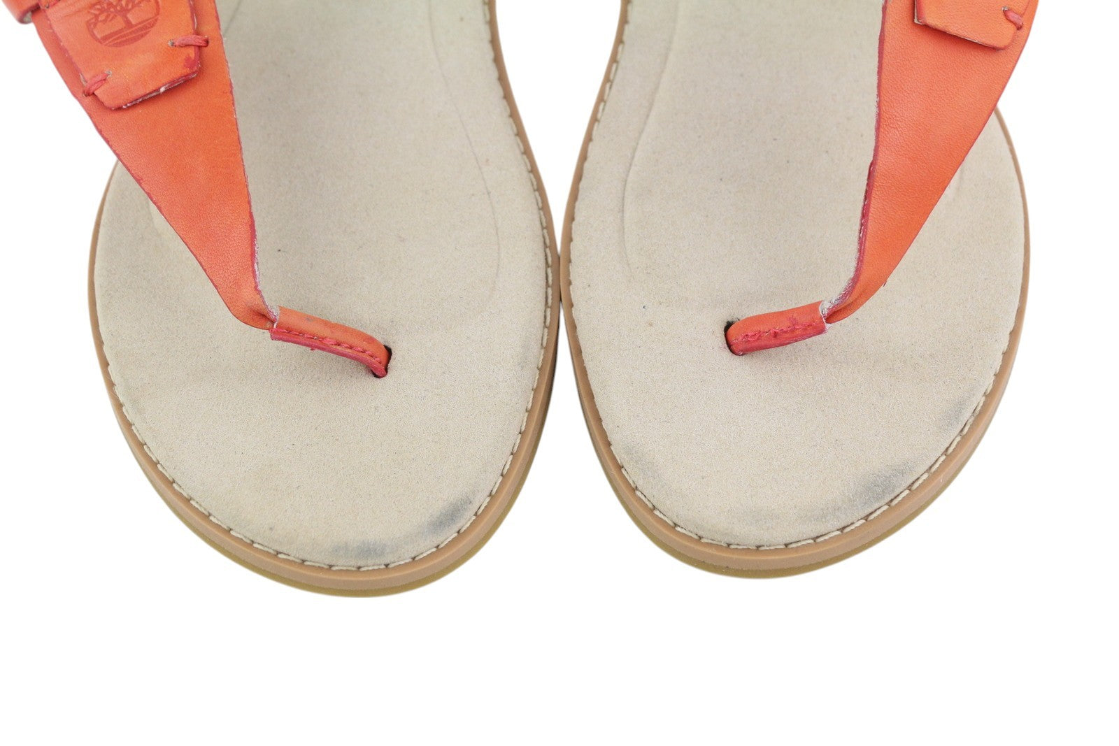 TIMBERLAND A23UF Women Sandals EU38.5 Orange Leather Open Toe Flat Logo Casual