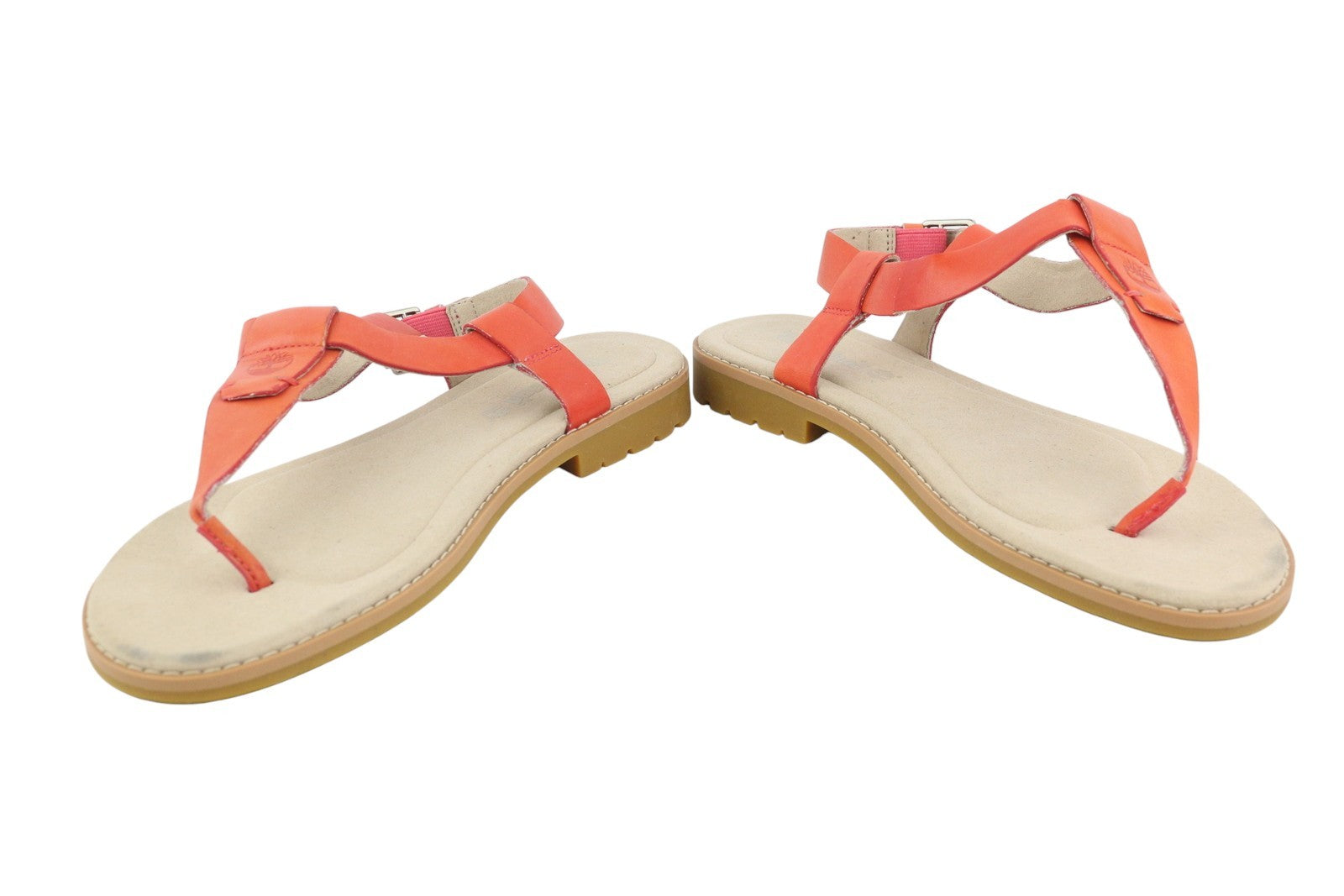 TIMBERLAND A23UF Women Sandals EU38.5 Orange Leather Open Toe Flat Logo Casual