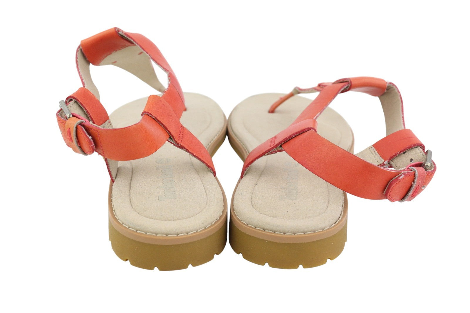 TIMBERLAND A23UF Women Sandals EU38.5 Orange Leather Open Toe Flat Logo Casual
